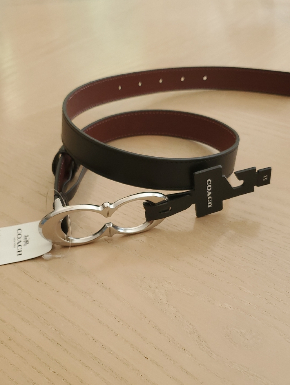 Coach Black Leather Belt With Silver Color Hardware Accent